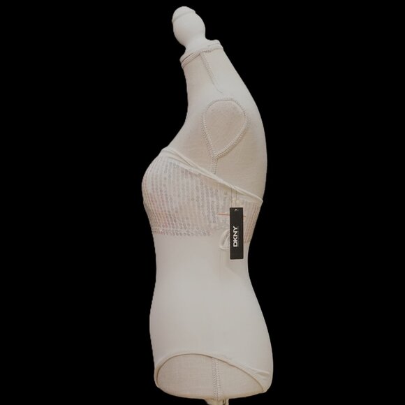 DKNY Ivory Bandeau Under Wire Built in Bra Sequin Banded Swimsuit Women’s Size 6 - Picture 4 of 9